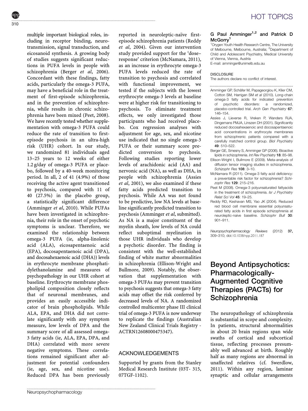 Beyond Antipsychotics: Pharmacologically-Augmented Cognitive Therapies (PACTs) for Schizophrenia by Neal R Swerdlow