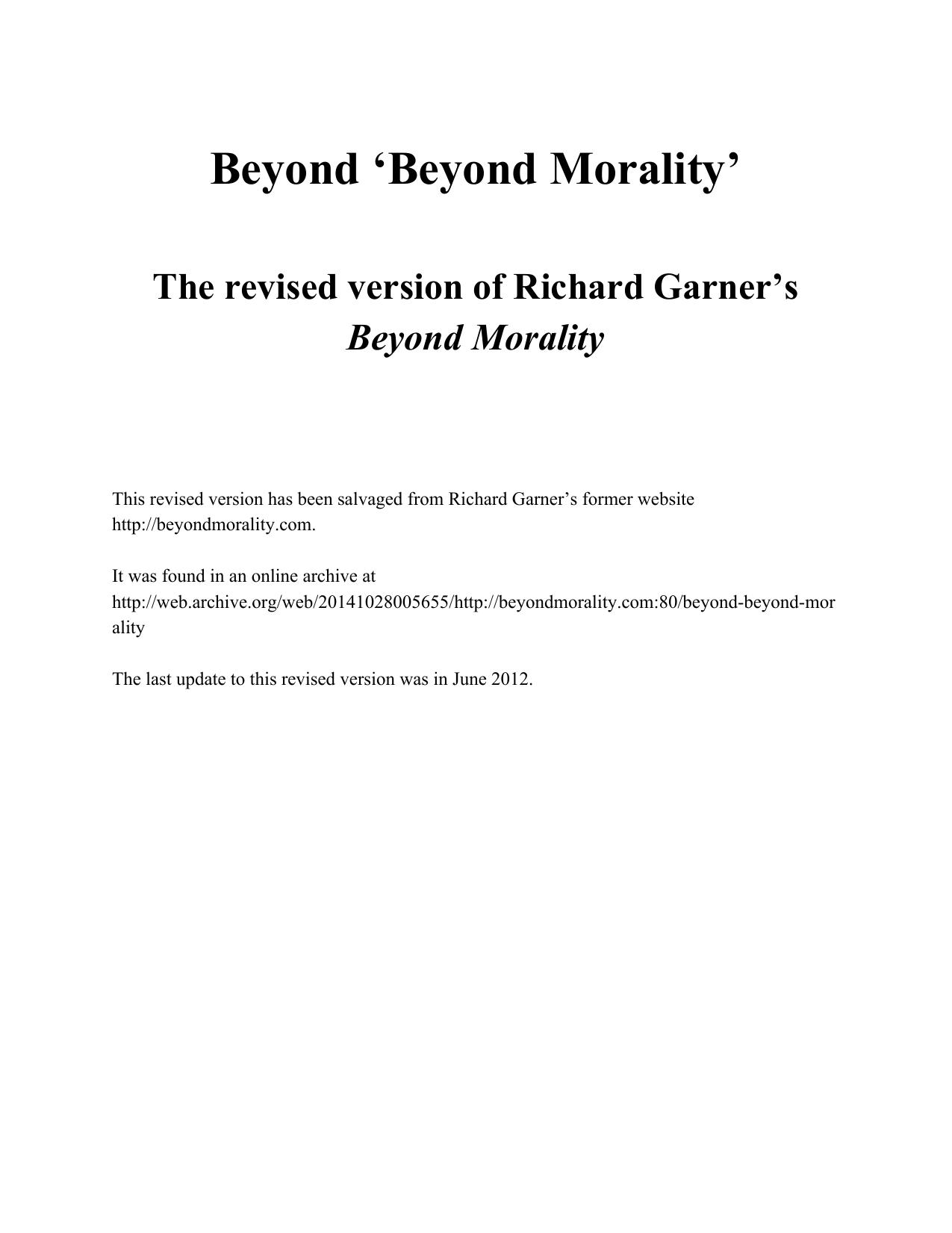 Beyond Beyond Morality by Richard Garner