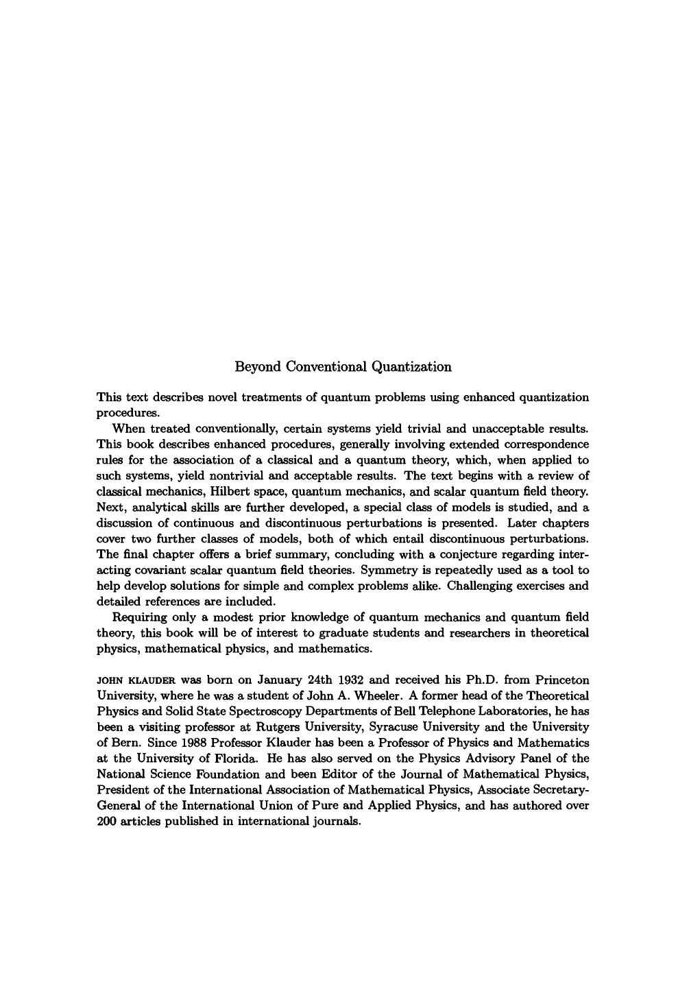 Beyond Conventional Quantization by John R. Klauder