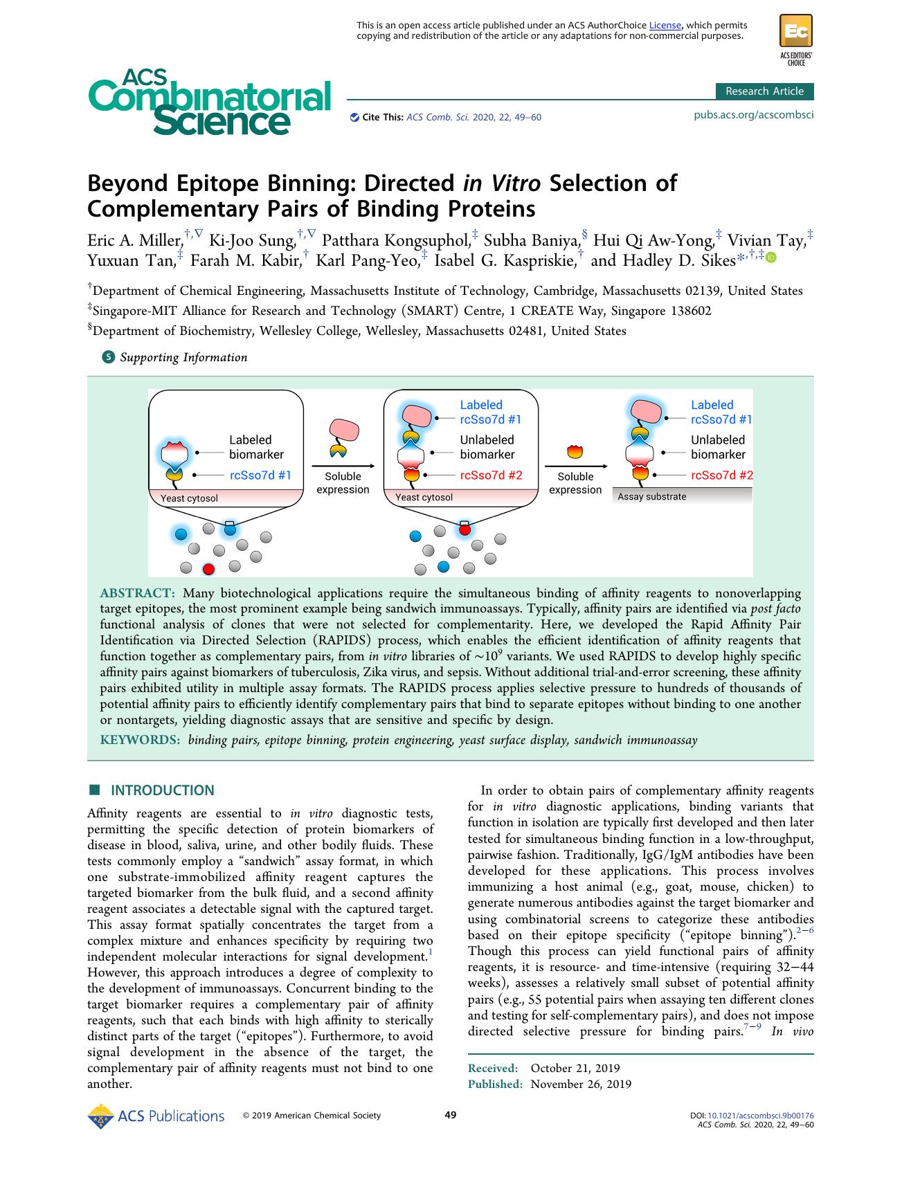 Beyond Epitope Binning: Directed in Vitro Selection of Complementary Pairs of Binding Proteins by unknow
