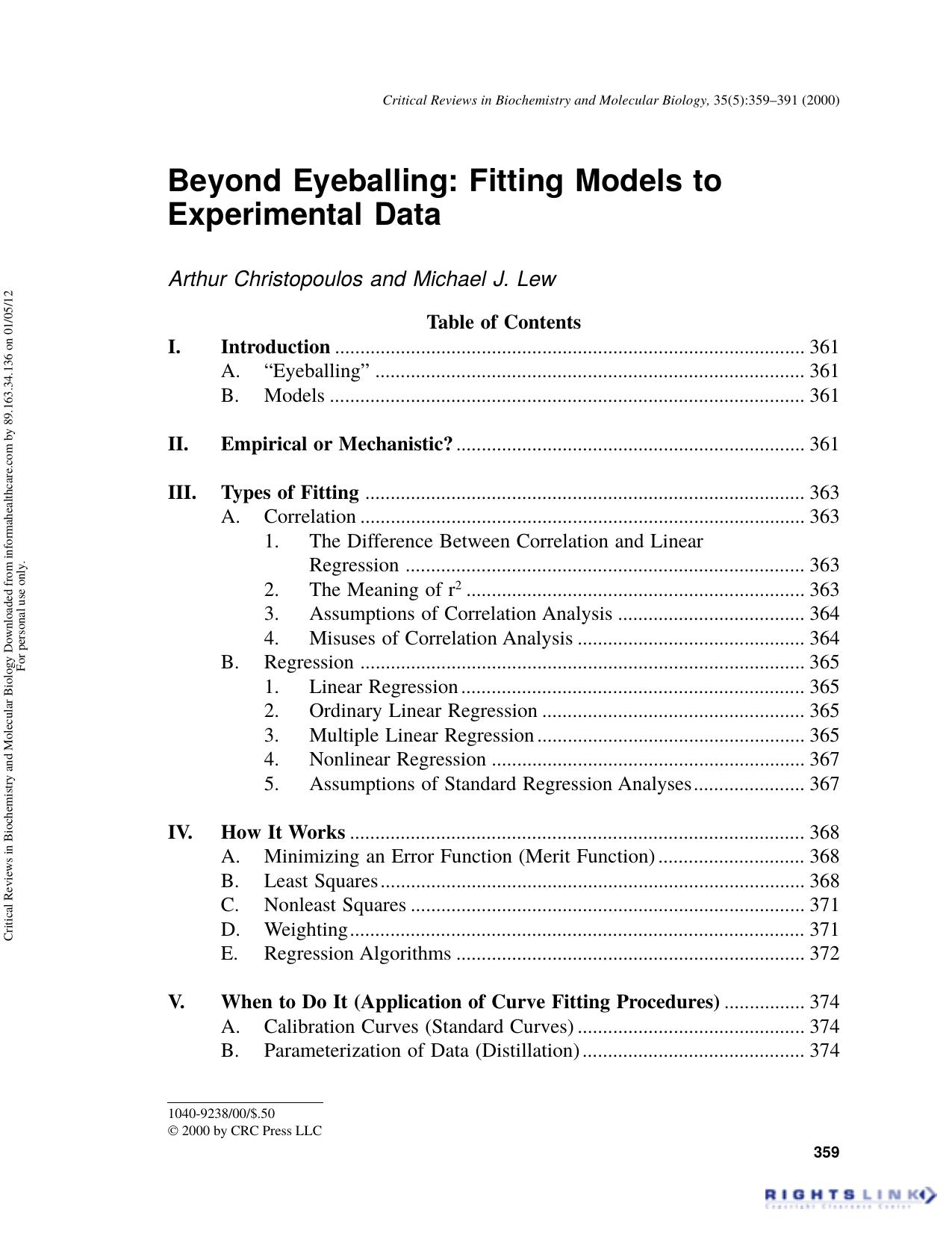 Beyond Eyeballing: Fitting Models to Experimental Data by Arthur Christopoulos & Michael J. Lew