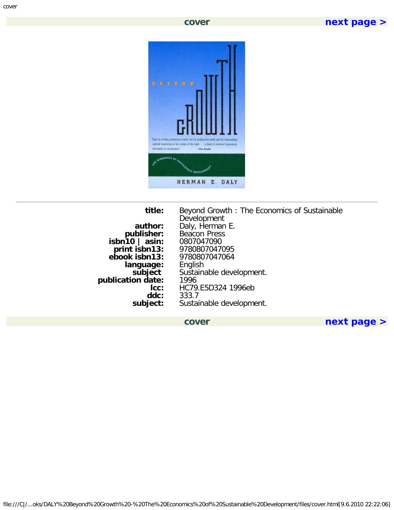 Beyond Growth: The Economics of Sustainable Development by Herman E. Daly