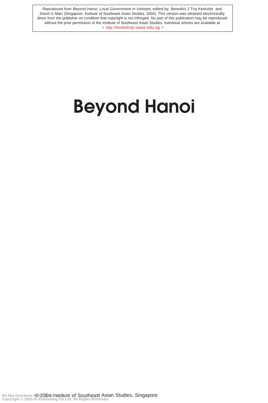 Beyond Hanoi : local government in Vietnam by David Marr; Benedict J Tria Kerkvliet