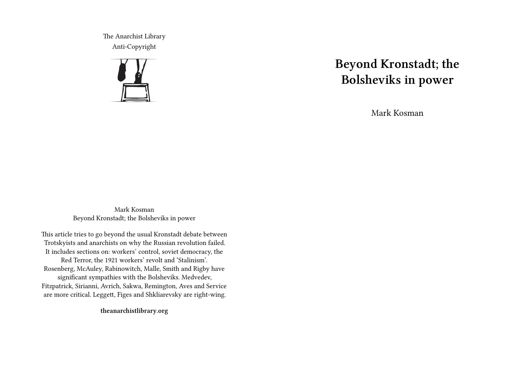 Beyond Kronstadt; the Bolsheviks in power by Mark Kosman