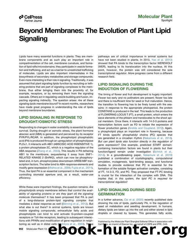 Beyond Membranes: The Evolution of Plant Lipid Signaling by Susanne Hoffmann-Benning