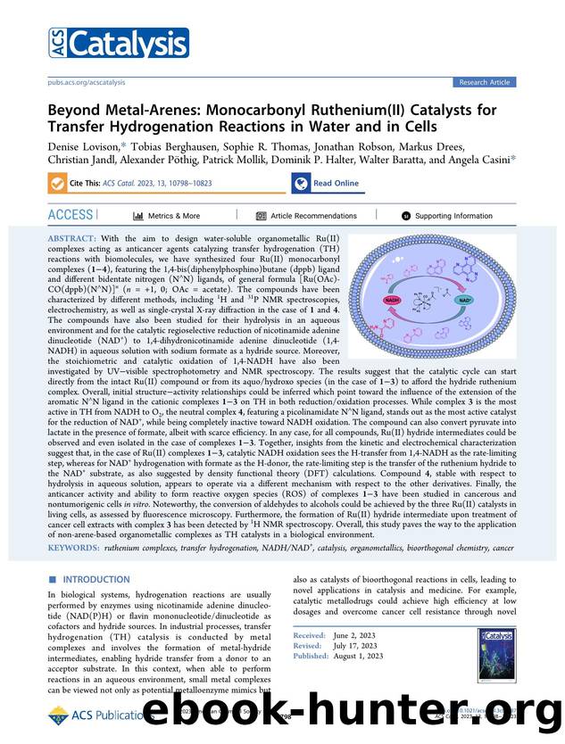 Beyond Metal-Arenes: Monocarbonyl Ruthenium(II) Catalysts for Transfer Hydrogenation Reactions in Water and in Cells by unknow
