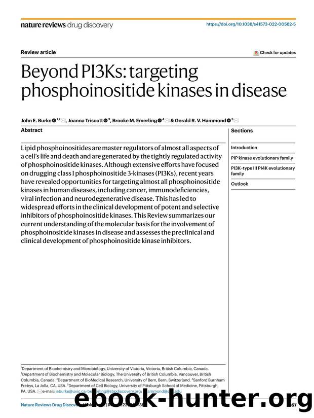 Beyond PI3Ks: targeting phosphoinositide kinases in disease by John E. Burke & Joanna Triscott & Brooke M. Emerling & Gerald R. V. Hammond