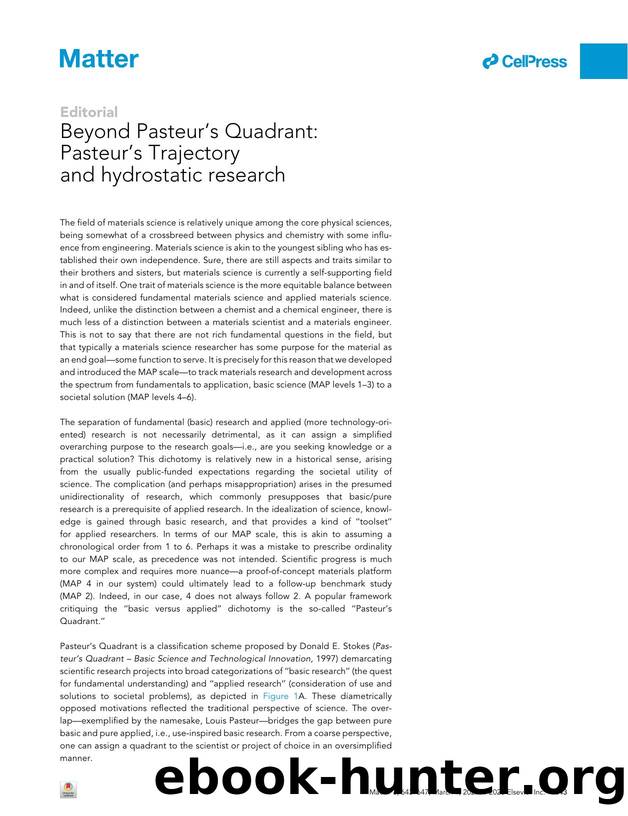 Beyond Pasteur's Quadrant: Pasteur's Trajectory and hydrostatic research by Steve Cranford