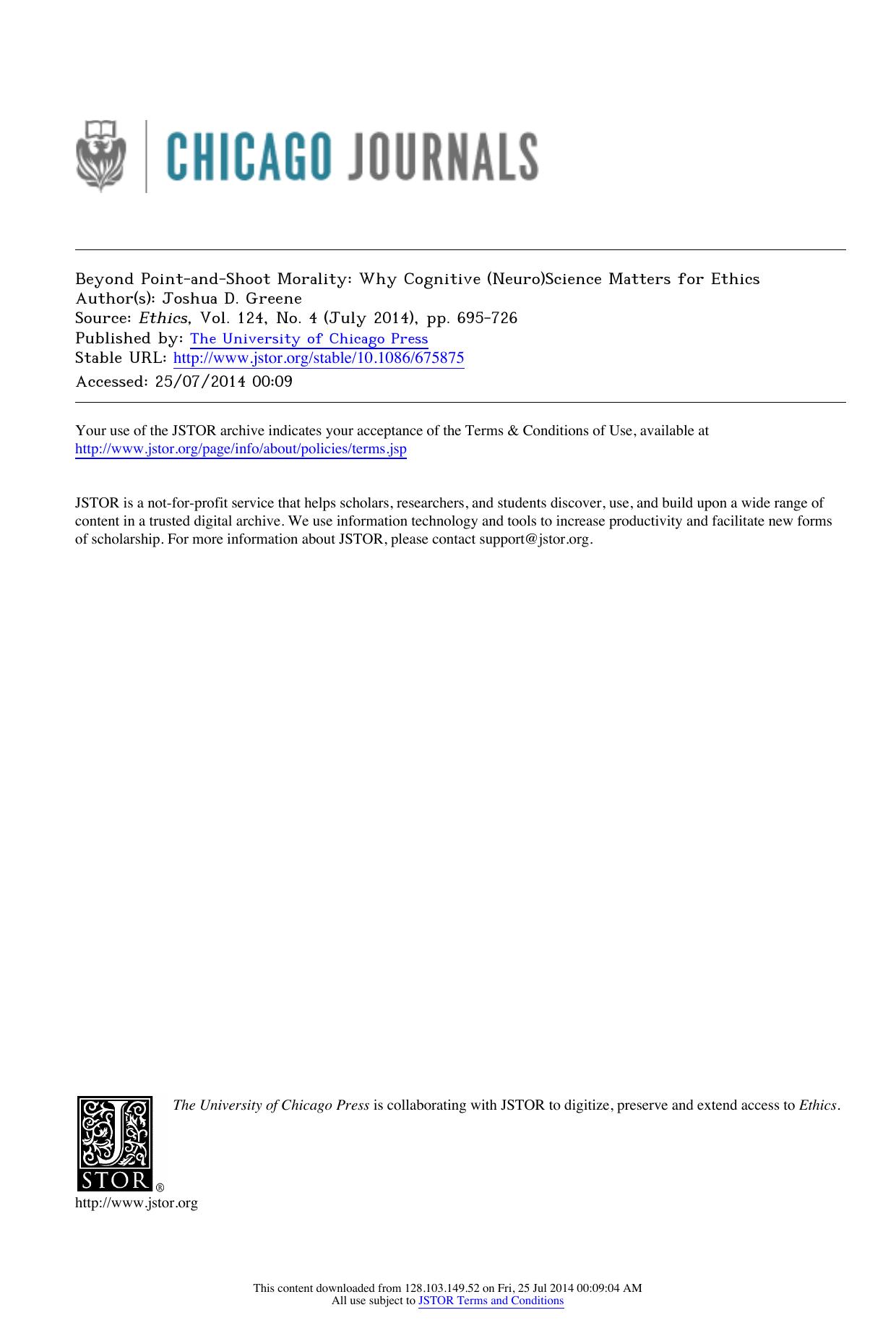 Beyond Point-and-Shoot Morality: Why Cognitive (Neuro)Science Matters for Ethics by Why Cognitive Neuroscience Matters for Ethics