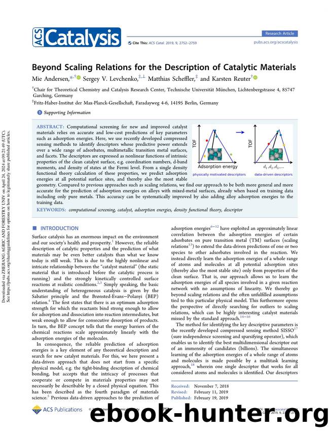 Beyond Scaling Relations for the Description of Catalytic Materials by Mie Andersen Sergey V. Levchenko Matthias Scheffler & Karsten Reuter