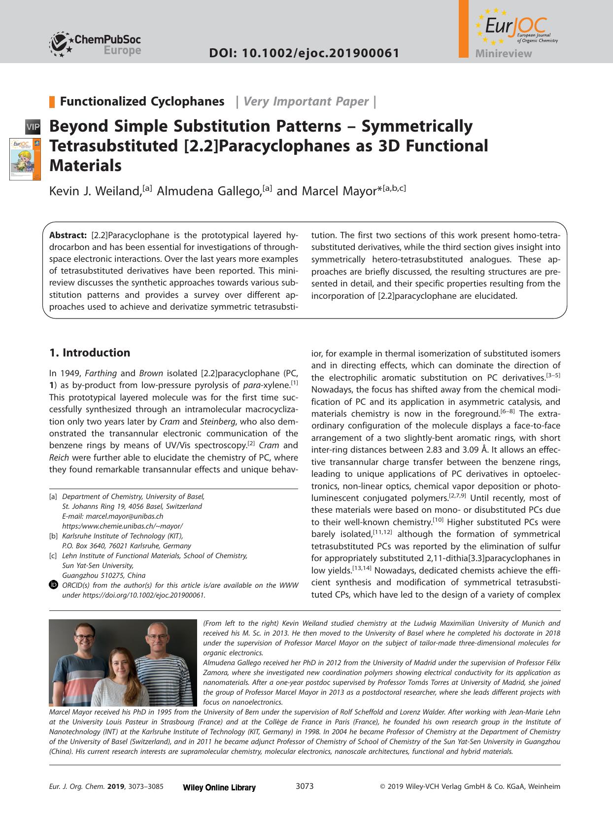 Beyond Simple Substitution Patterns – Symmetrically Tetrasubstituted [2.2]Paracyclophanes as 3D Functional Materials by Unknown