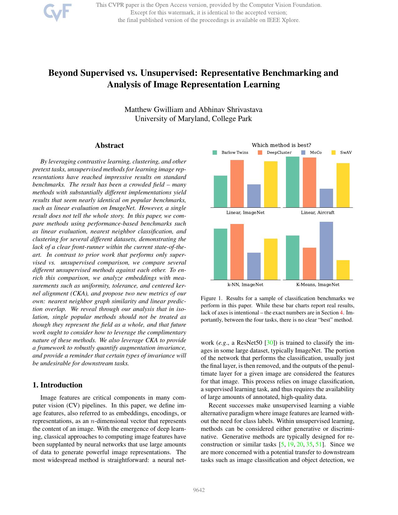 Beyond Supervised vs. Unsupervised: Representative Benchmarking and Analysis of Image Representation Learning by Matthew Gwilliam & Abhinav Shrivastava