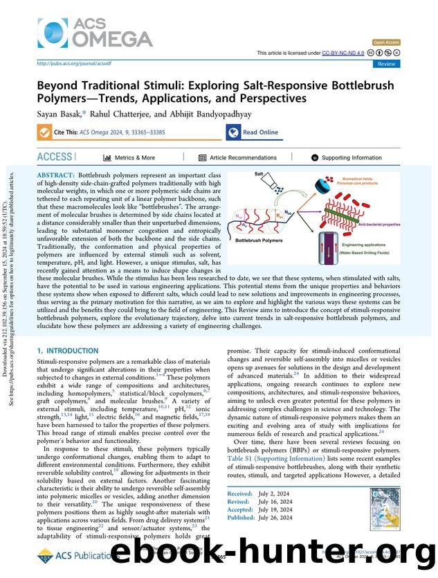 Beyond Traditional Stimuli: Exploring Salt-Responsive Bottlebrush PolymersâTrends, Applications, and Perspectives by Sayan Basak Rahul Chatterjee & Abhijit Bandyopadhyay
