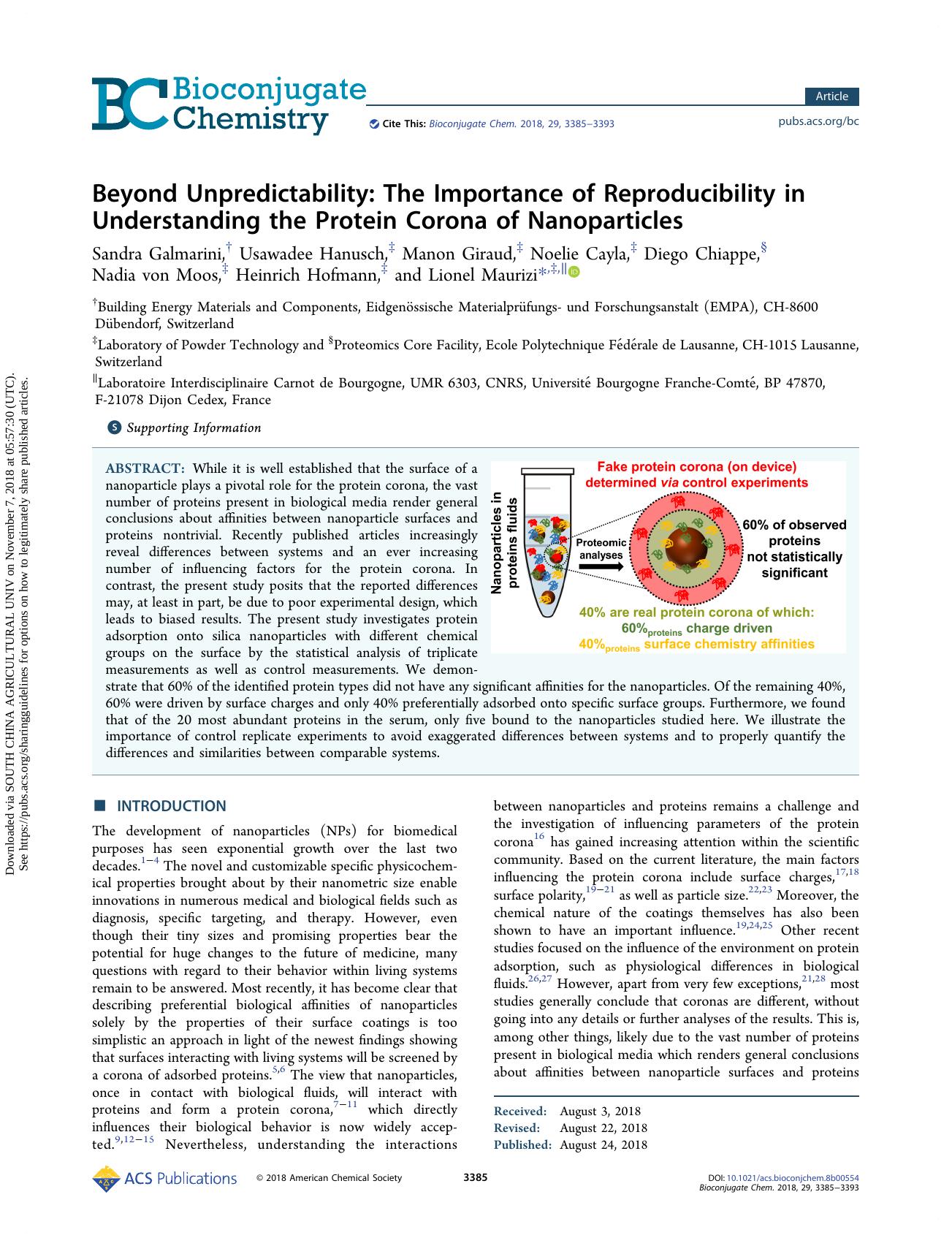 Beyond Unpredictability: The Importance of Reproducibility in Understanding the Protein Corona of Nanoparticles by unknow