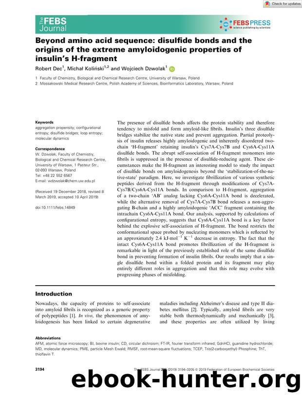 Beyond amino acid sequence: disulfide bonds and the origins of the extreme amyloidogenic properties of insulin's Hâfragment by Unknown