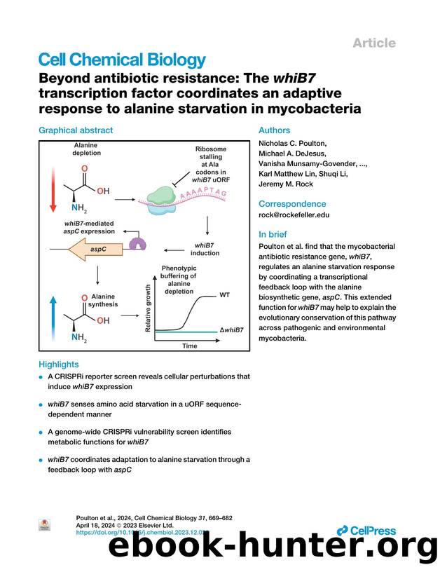 Beyond antibiotic resistance: The whiB7 transcription factor coordinates an adaptive response to alanine starvation in mycobacteria by unknow