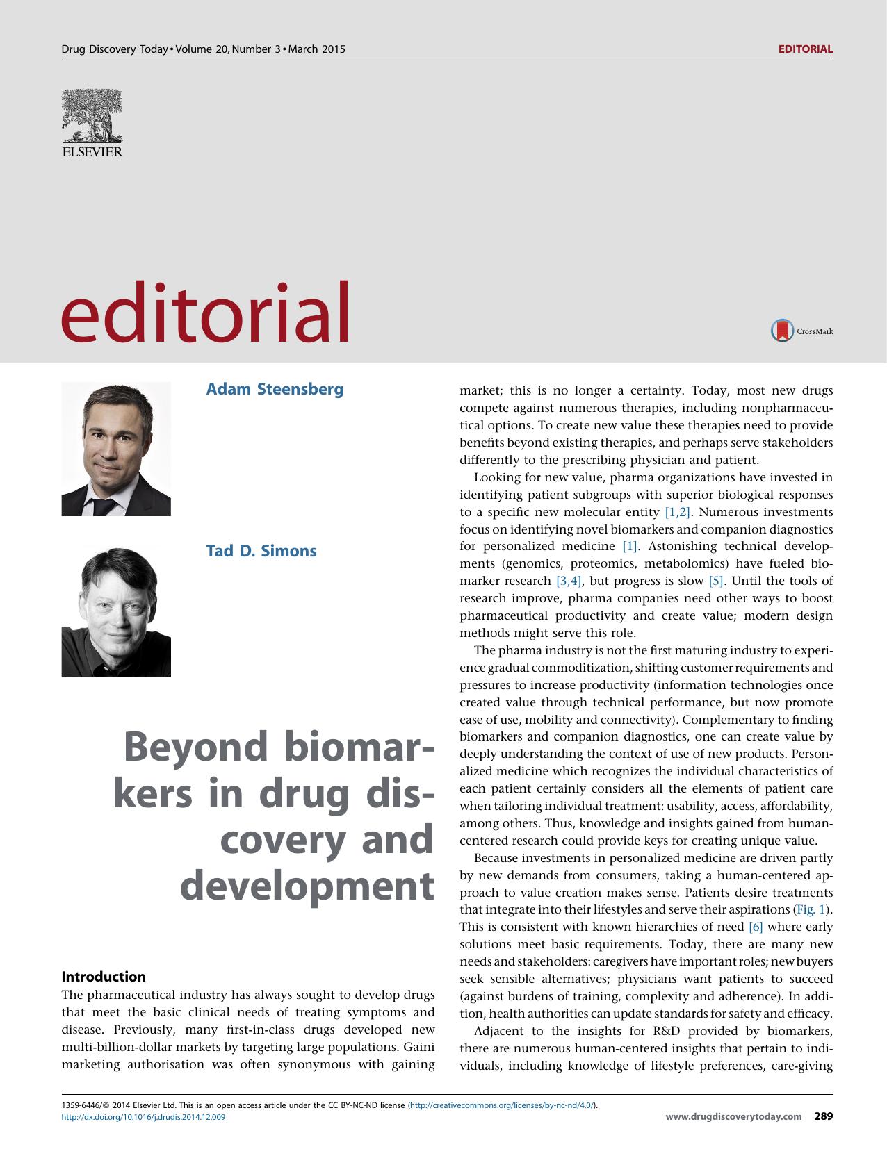 Beyond biomarkers in drug discovery and development by Adam Steensberg & Tad D. Simons
