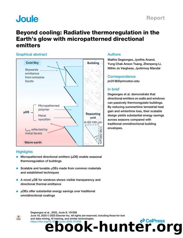 Beyond cooling: Radiative thermoregulation in the Earthâs glow with micropatterned directional emitters by unknow