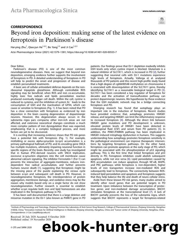 Beyond iron deposition: making sense of the latest evidence on ferroptosis in ParkinsonÃ¢â¬â¢s disease by Hai-ying Zhu & Qiao-jun He & Bo Yang & Ji Cao