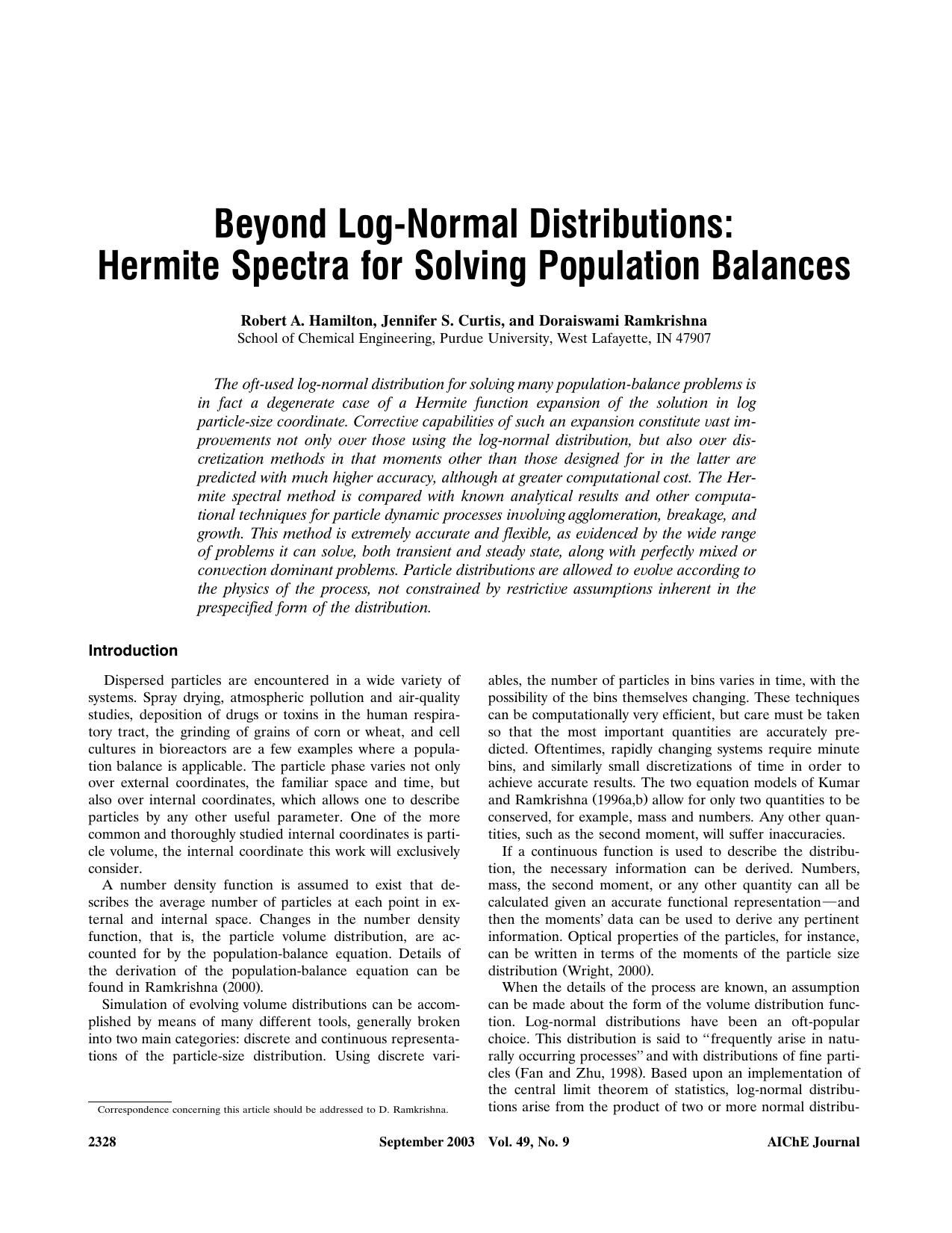 Beyond log-normal distributions: Hermite spectra for solving population balances by ?