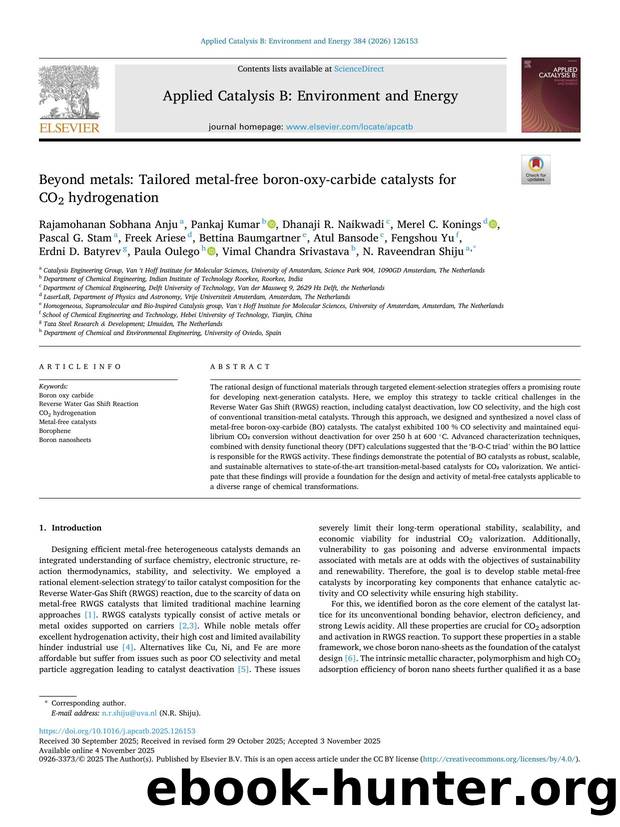 Beyond metals: Tailored metal-free boron-oxy-carbide catalysts for CO2 hydrogenation by unknow