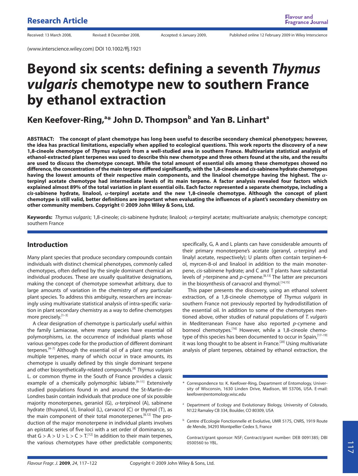 Beyond six scents: defining a seventh Thymus vulgaris chemotype new to southern France by ethanol extraction by JN08