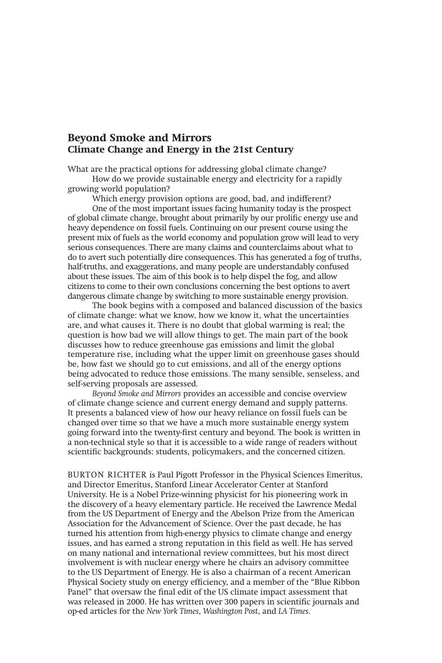Beyond smoke and mirrors: Climate change and energy in the 21st century by Burton Richter