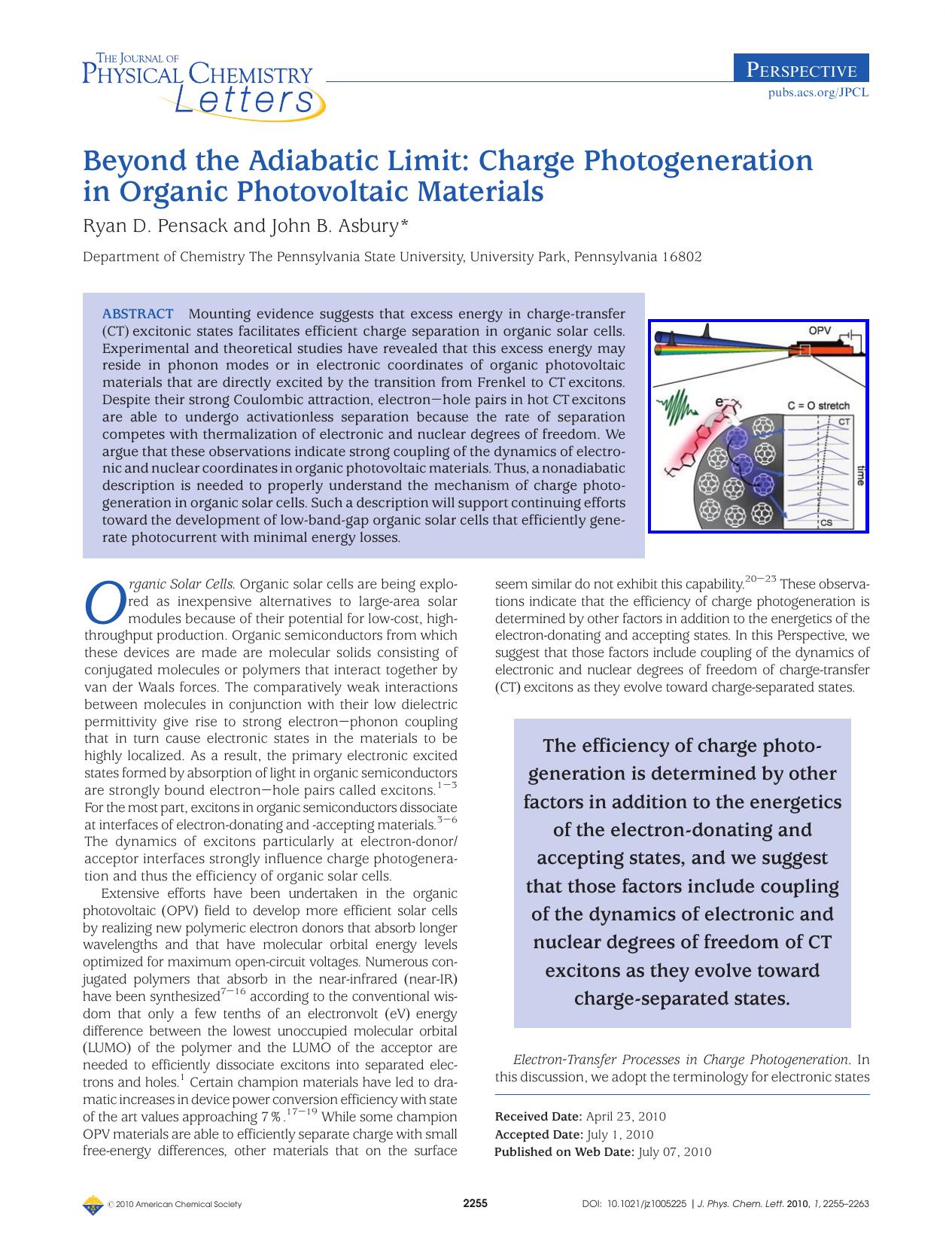 Beyond the Adiabatic Limit: Charge Photogeneration in Organic Photovoltaic Materials by Unknown