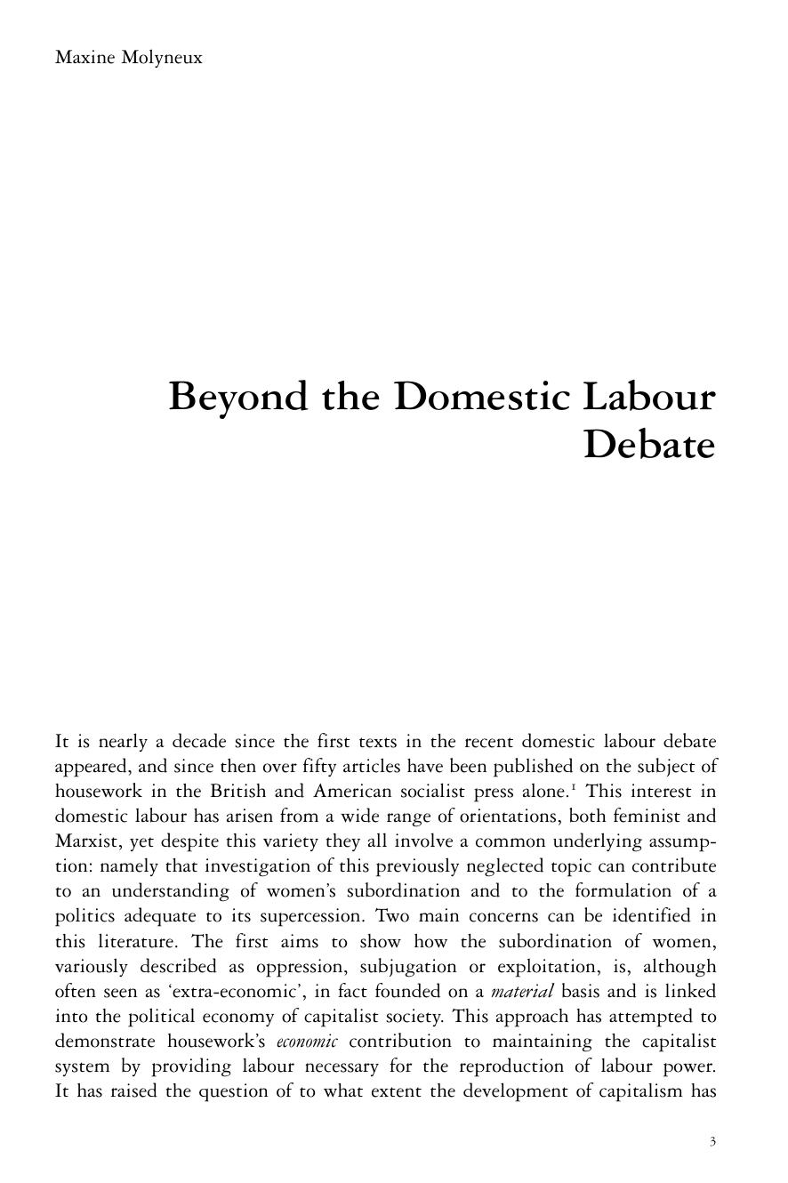 Beyond the Domestic Labour Debate by Maxine Molyneux