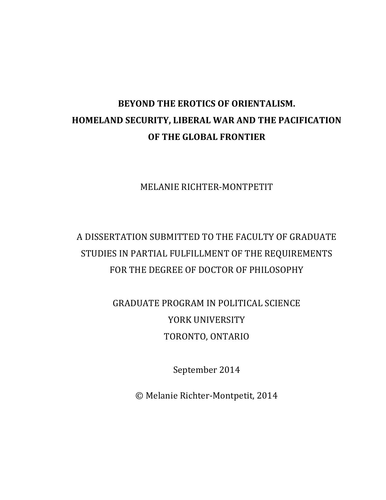Beyond the Erotics of Orientalism: Homeland Security, Liberal War and the Pacification of the Global Frontier by Melanie Richter-Montpetit