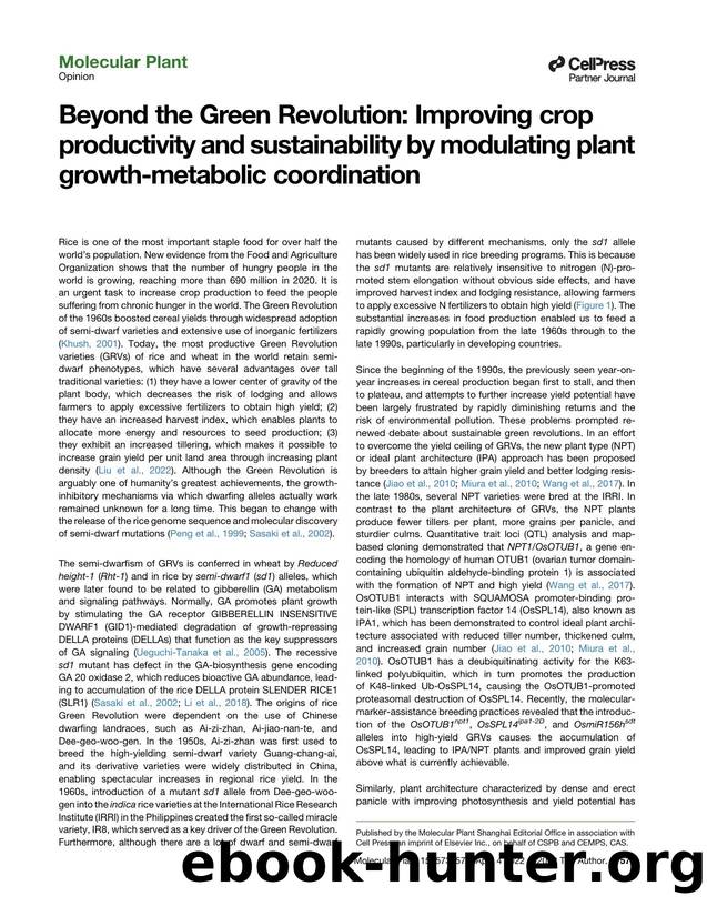 Beyond the Green Revolution: Improving crop productivity and sustainability by modulating plant growth-metabolic coordination by Qian Liu & Kun Wu & Yunzhe Wu & Wenzhen Song & Shuoxun Wang & Xiangdong Fu