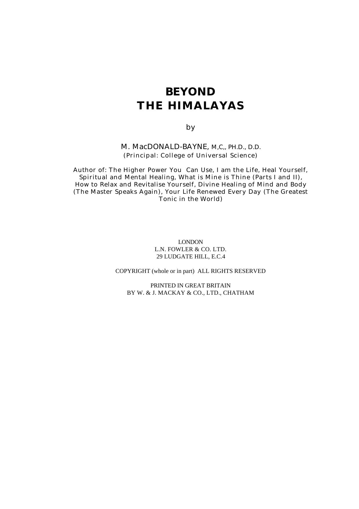 Beyond the Himalayas by M MacDonald-Bayne