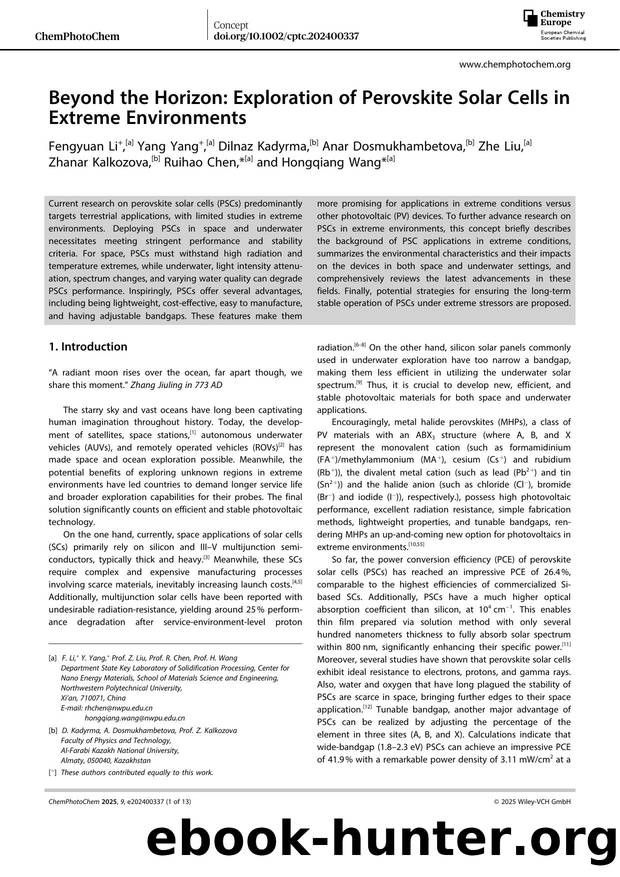 Beyond the Horizon: Exploration of Perovskite Solar Cells in Extreme Environments by Unknown