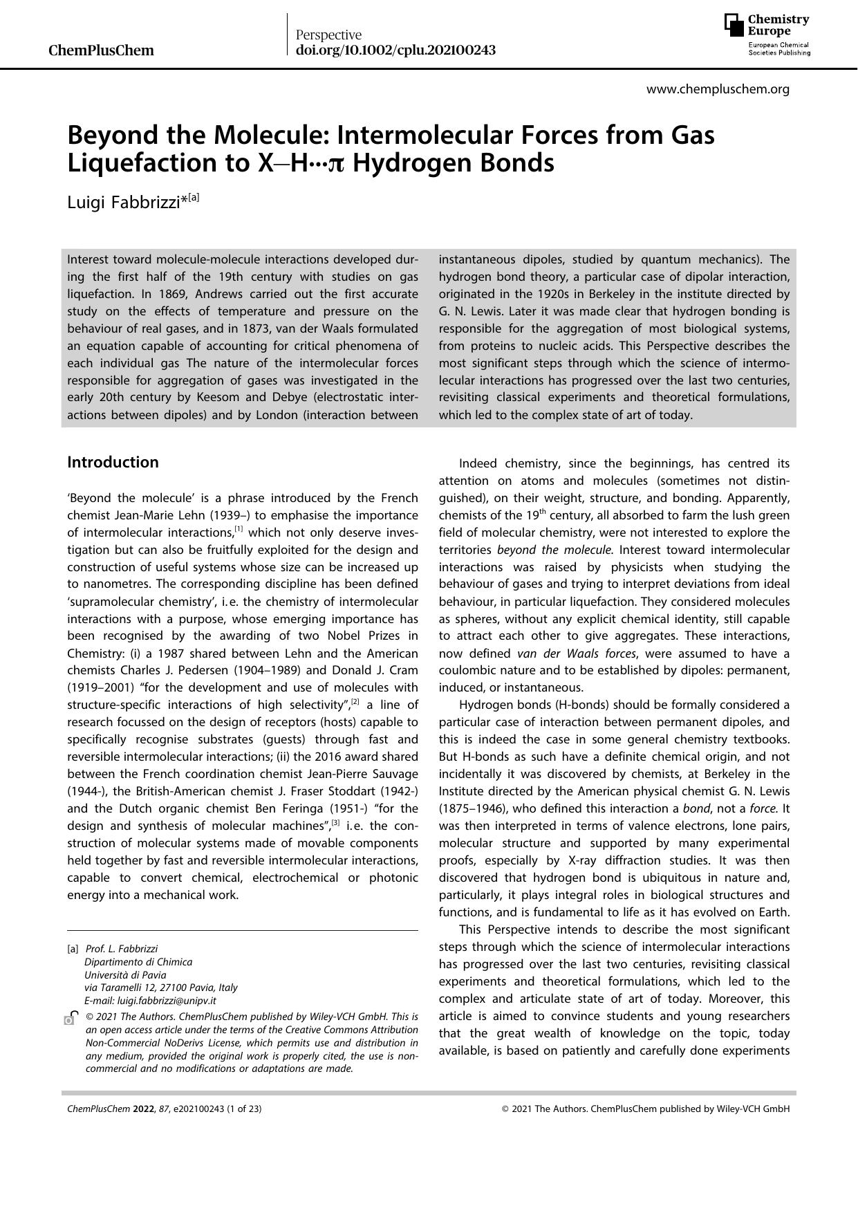 Beyond the Molecule: Intermolecular Forces from Gas Liquefaction to XâHâââÏ Hydrogen Bonds by Unknown