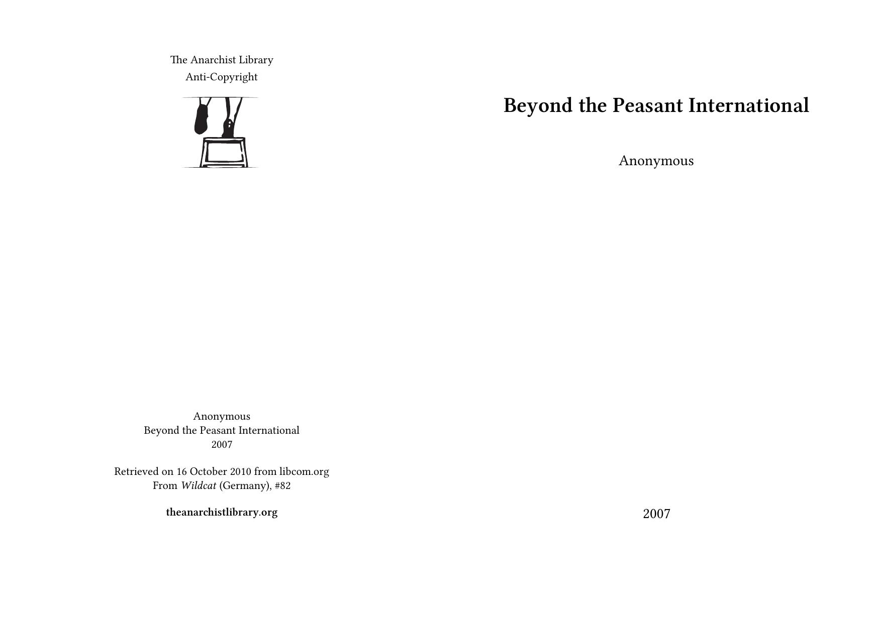 Beyond the Peasant International by Anonymous