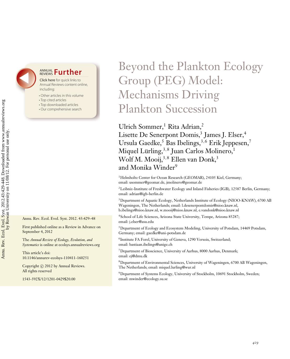 Beyond the Plankton Ecology Group (PEG) Model: Mechanisms Driving Plankton Succession by unknow