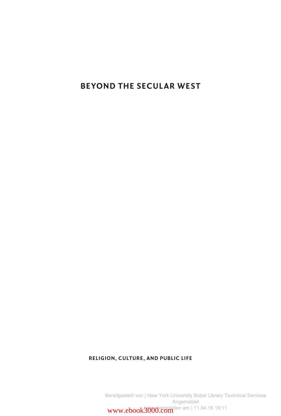 Beyond the Secular West by Unknow