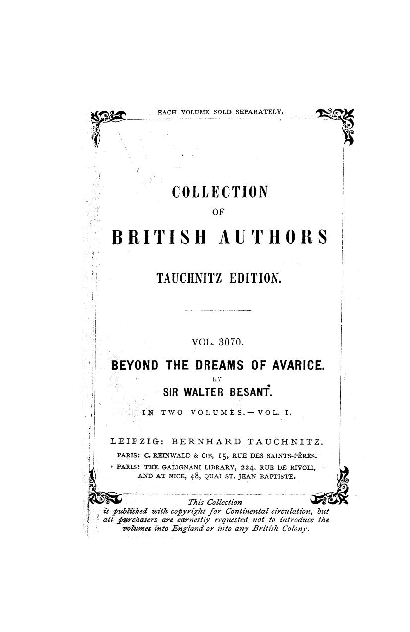 Beyond the dreams of avarice in 2 vol. vol. 1 by 1895