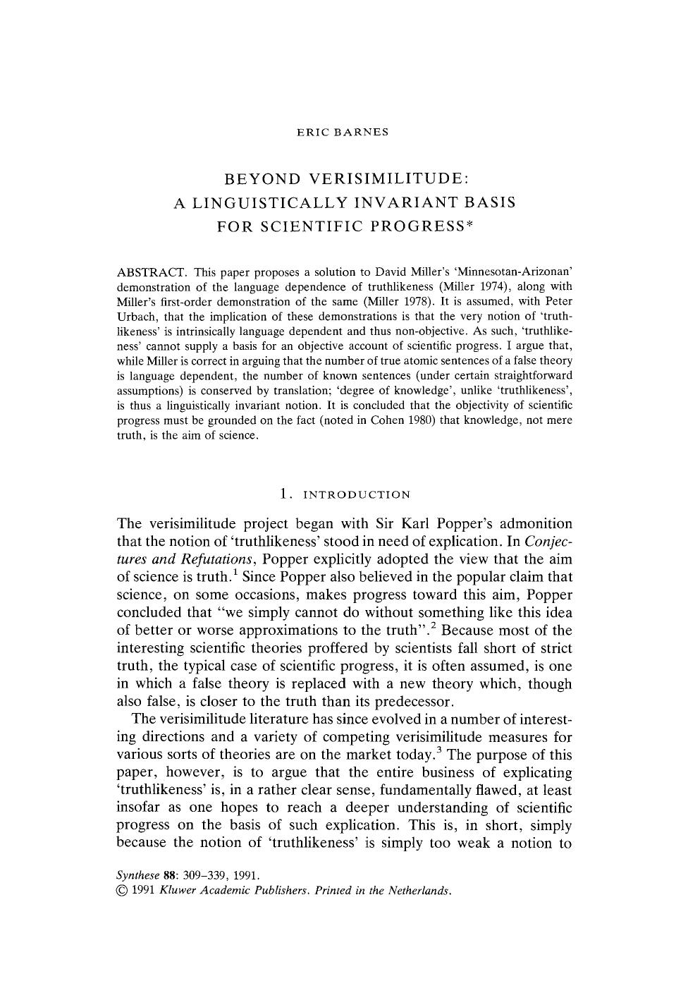 Beyond verisimilitude: A linguistically invariant basis for scientific progress by Unknown