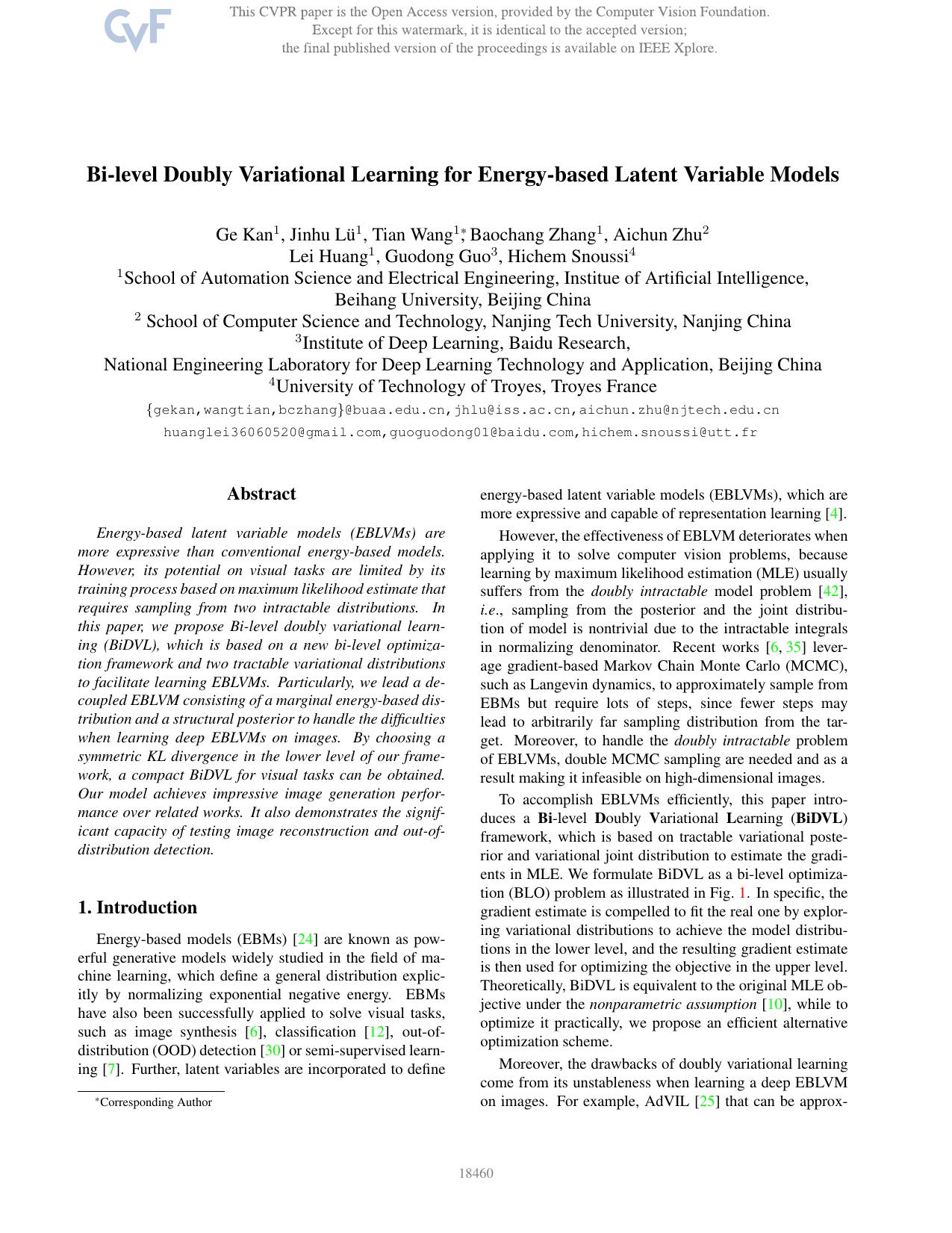 Bi-Level Doubly Variational Learning for Energy-Based Latent Variable Models by unknow