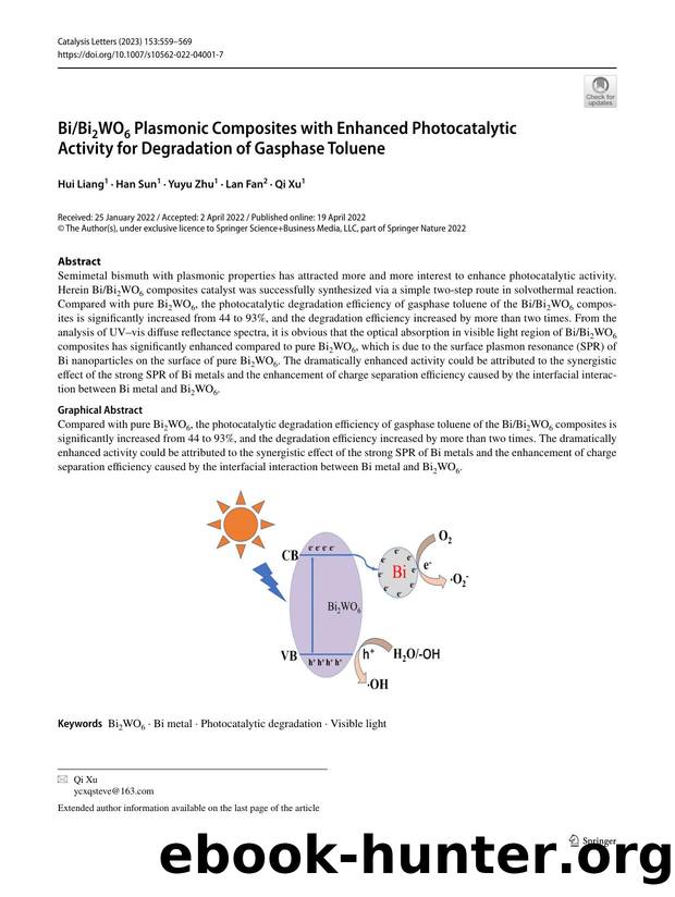 BiBi2WO6 Plasmonic Composites with Enhanced Photocatalytic Activity for Degradation of Gasphase Toluene by Hui Liang & Han Sun & Yuyu Zhu & Lan Fan & Qi Xu