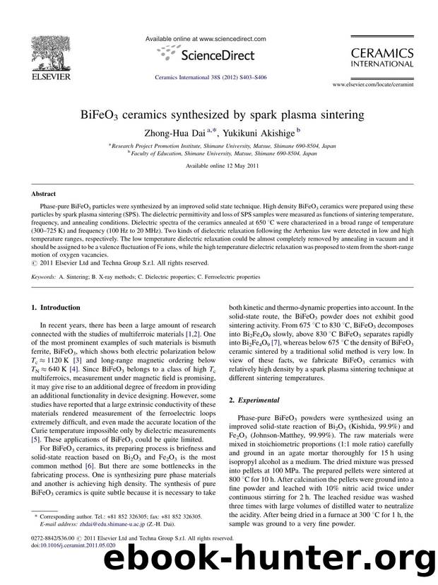 BiFeO3 ceramics synthesized by spark plasma sintering by Zhong-Hua Dai