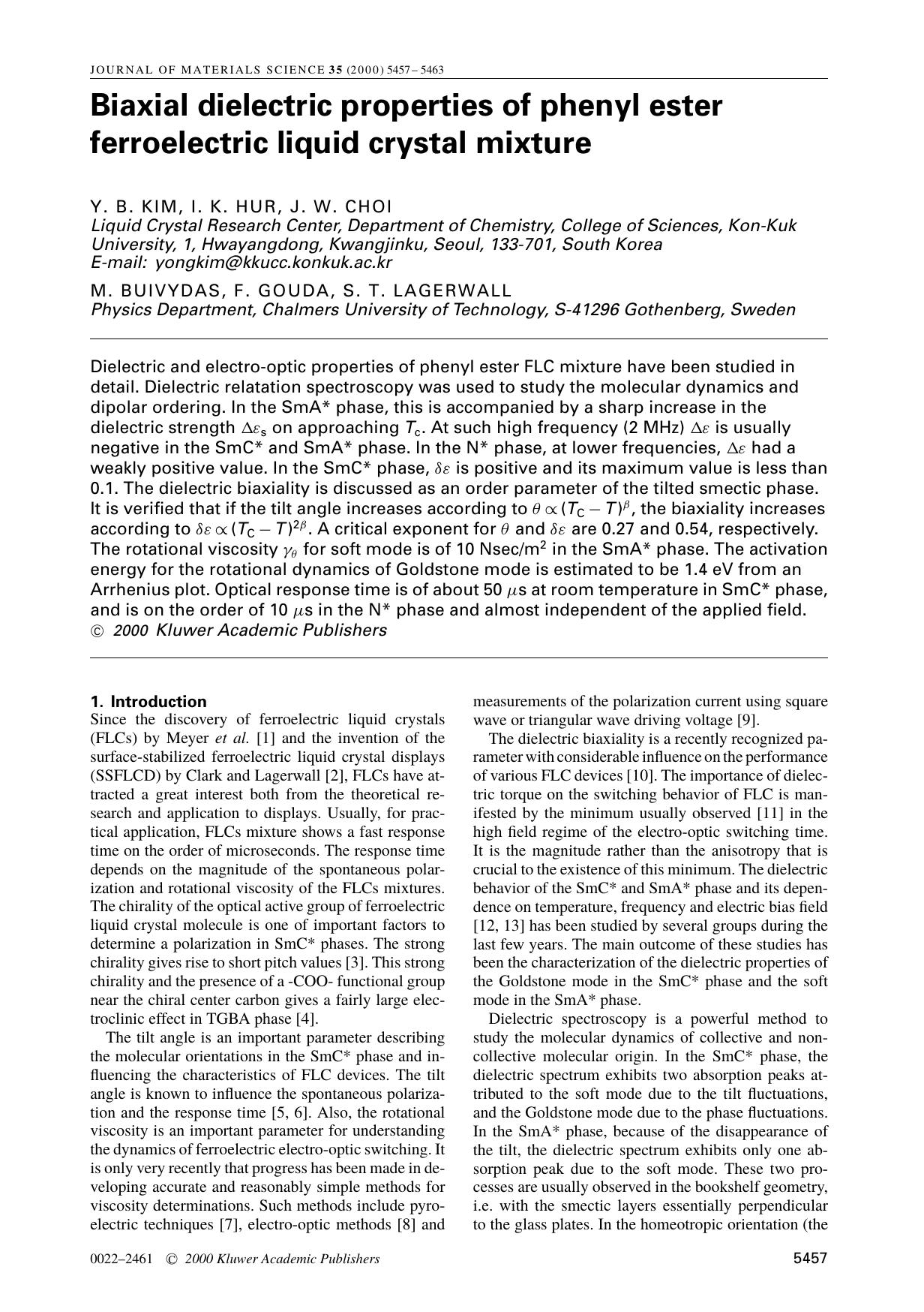 Biaxial dielectric properties of phenyl ester ferroelectric liquid crystal mixture by Unknown