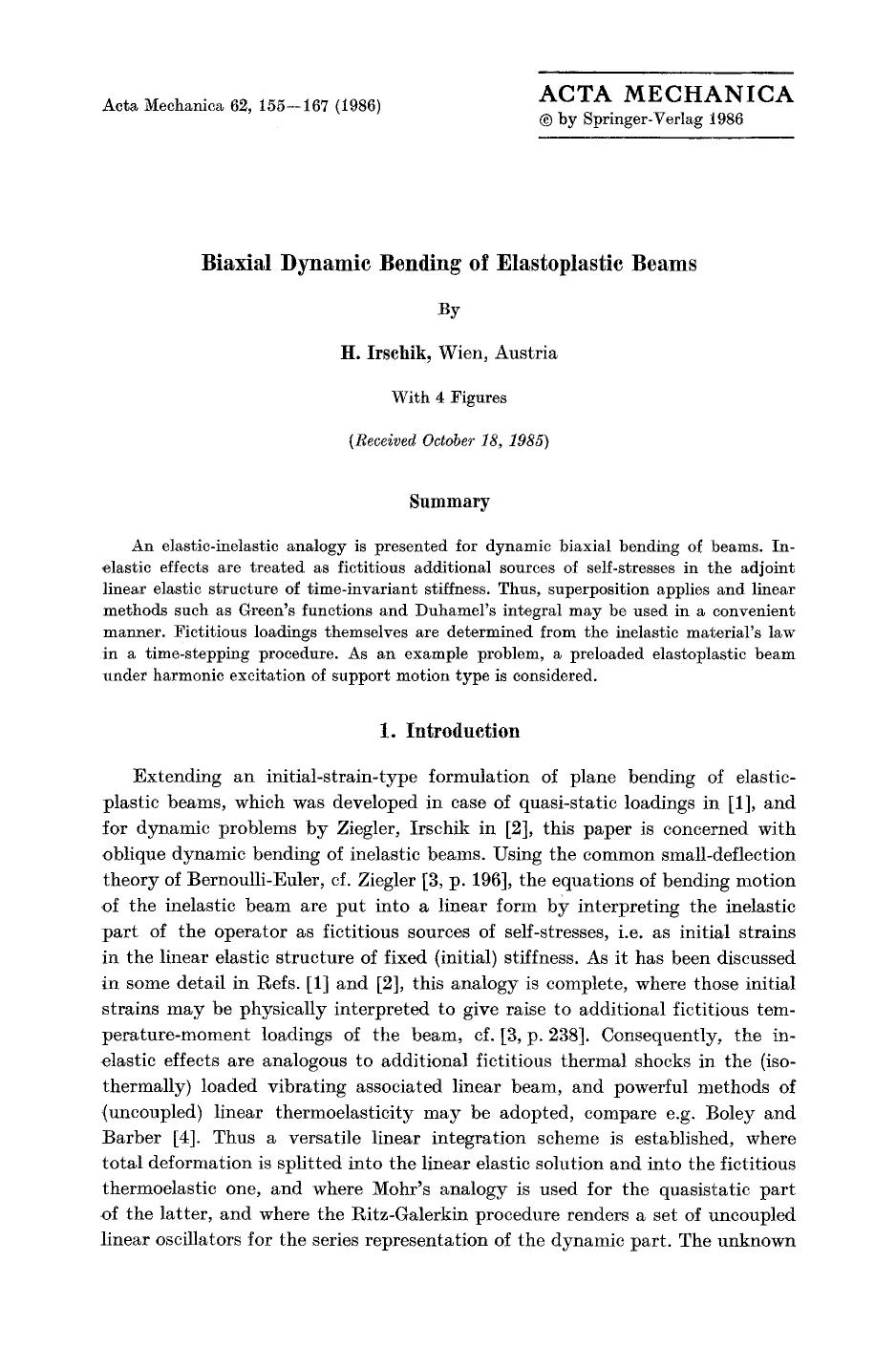 Biaxial dynamic bending of elastoplastic beams by Unknown