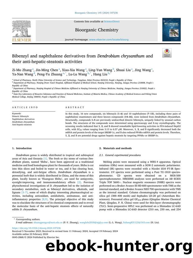 Bibenzyl and naphthalene derivatives from Dendrobium chrysanthum and their anti-hepatic-steatosis activities by unknow