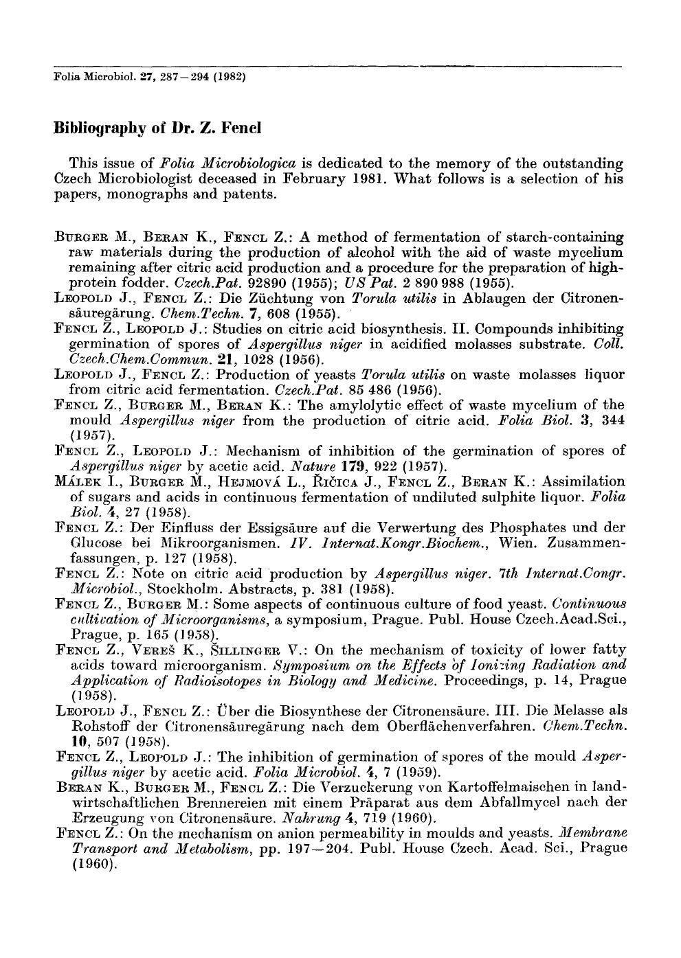 Bibliography of Dr. Z. Fend by Unknown