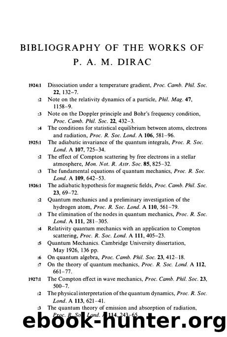 Bibliography of the Works of P. A. M. Dirac by Unknown
