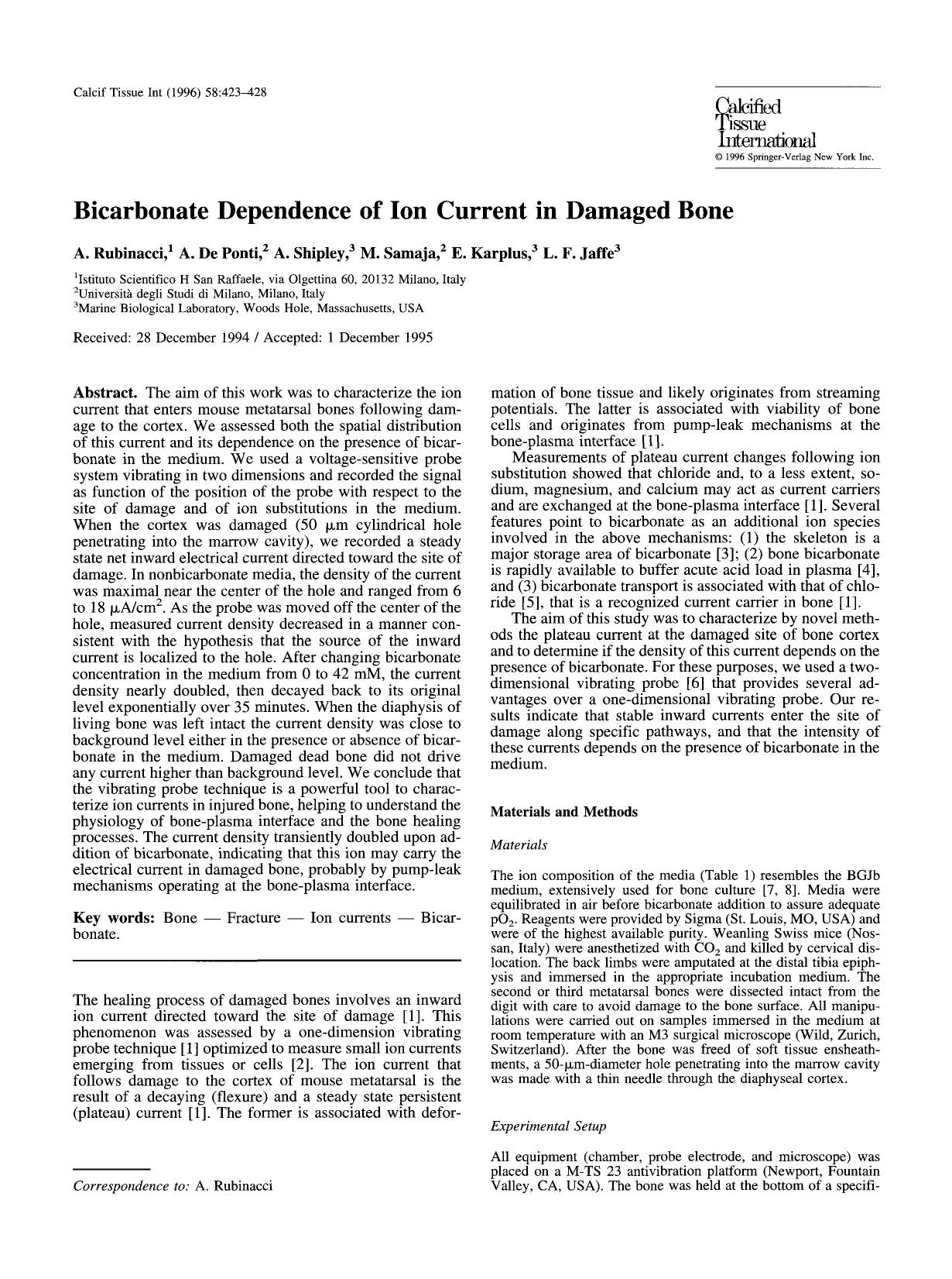 Bicarbonate dependence of ion current in damaged bone by Unknown