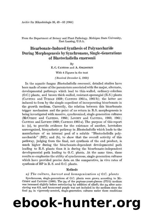 Bicarbonate-induced synthesis of polysaccharide during morphogenesis by synchronous, single-generations of blastocladiella emersonii by Unknown