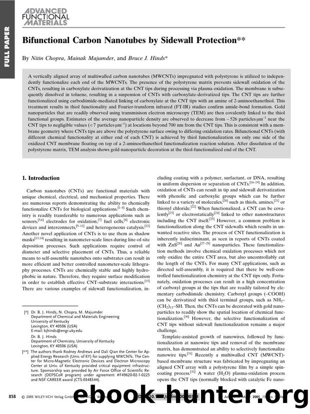 Bifunctional Carbon Nanotubes by Sidewall Protection by Unknown